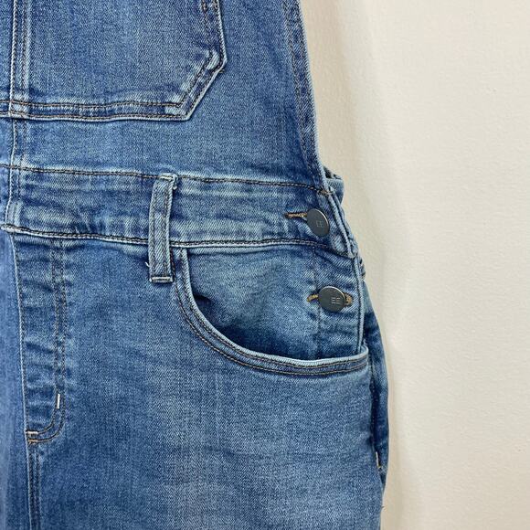 Evereve Stretch Denim Wide Leg Cropped Crop Bib Overalls Raw Hem Jean womens 30 - Picture 6 of 16